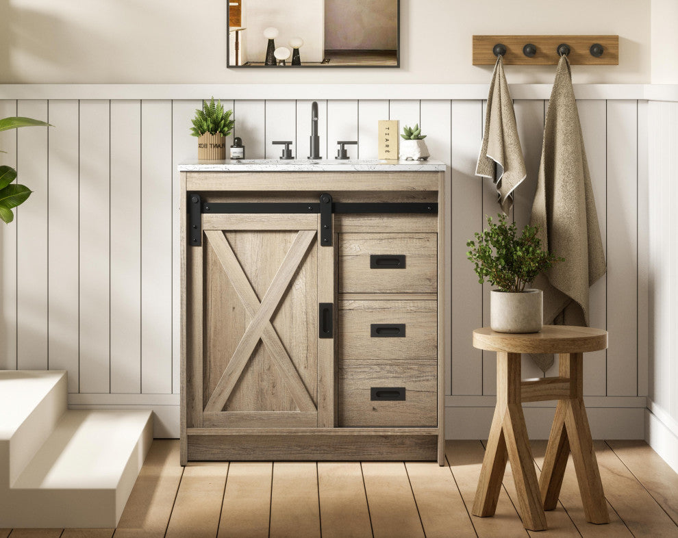 Home Living 30" Single Bathroom Vanity, Natural Oak