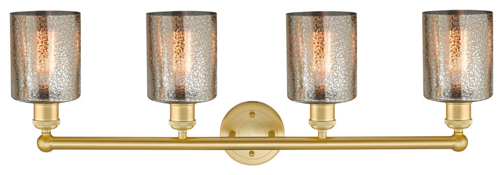 Edison Cobbleskill 4-Light 32" Vanity Light, Satin Gold Finish, Mercury Shade