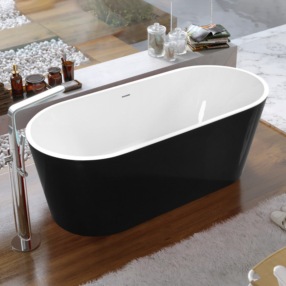59" Acrylic Roll-Top Flatbottom Non-Whirlpool Bathtub, Black