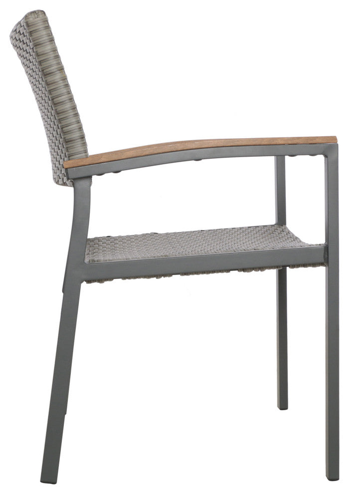 GDF Studio 7-Piece Simon Outdoor Dining Set With Wood Top, Natural /Gray