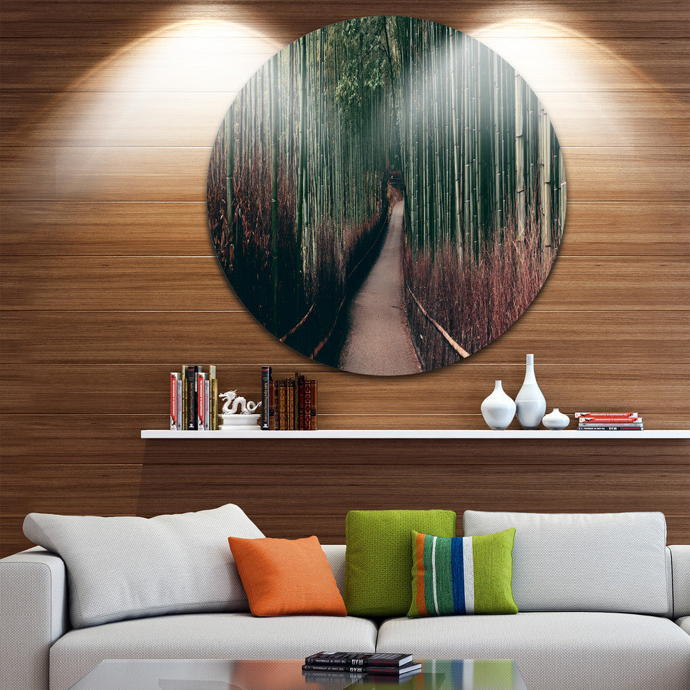 Bamboo Grove In Arashiyama Panorama, Forest Round Metal Wall Art, 36"