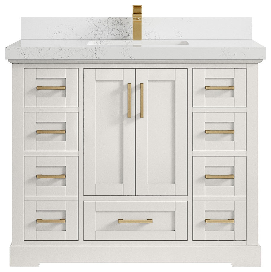 Boston 42" Single Sink Bath Vanity in Alabaster 2" Empira Quartz