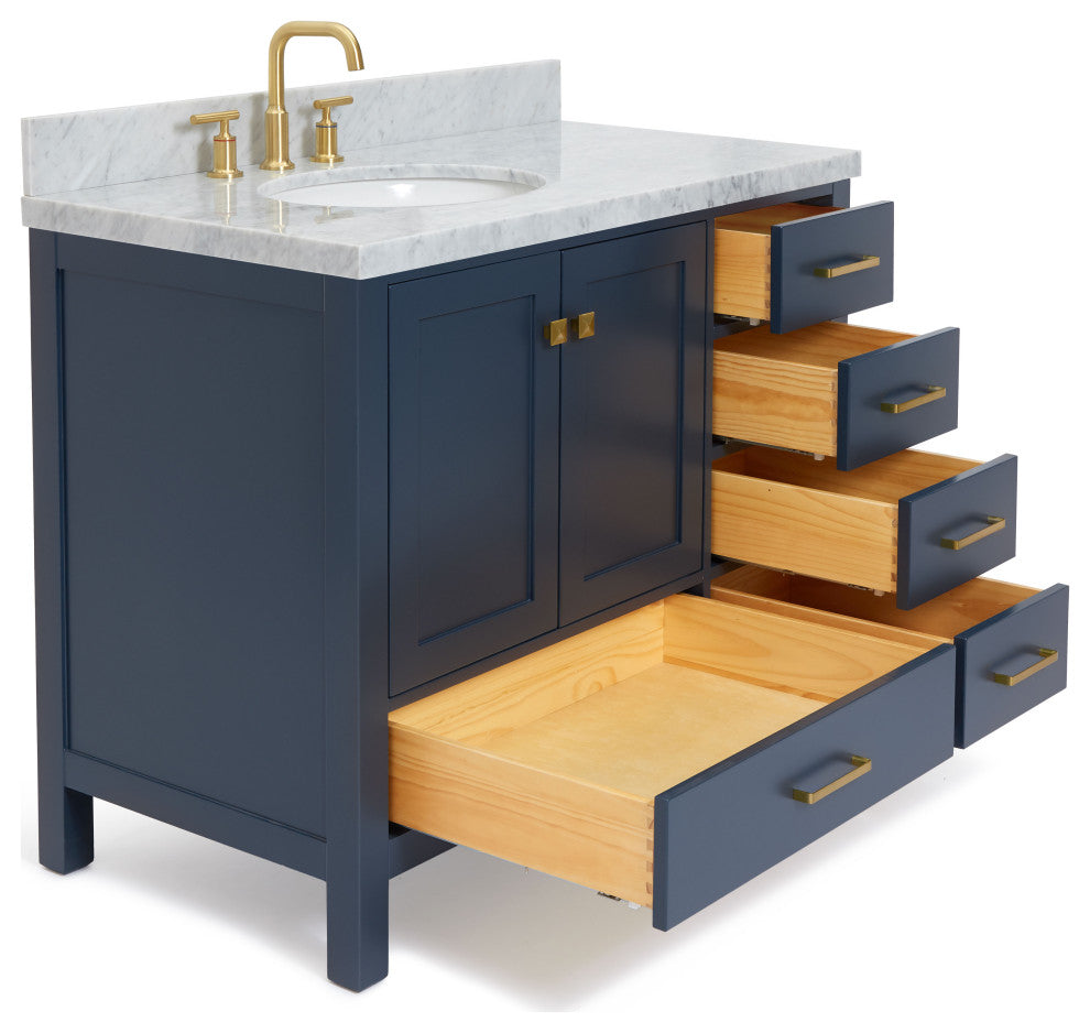 ARIEL Cambridge 43" Left Offset Oval Sink Midnight Blue Vanity, No Mirror