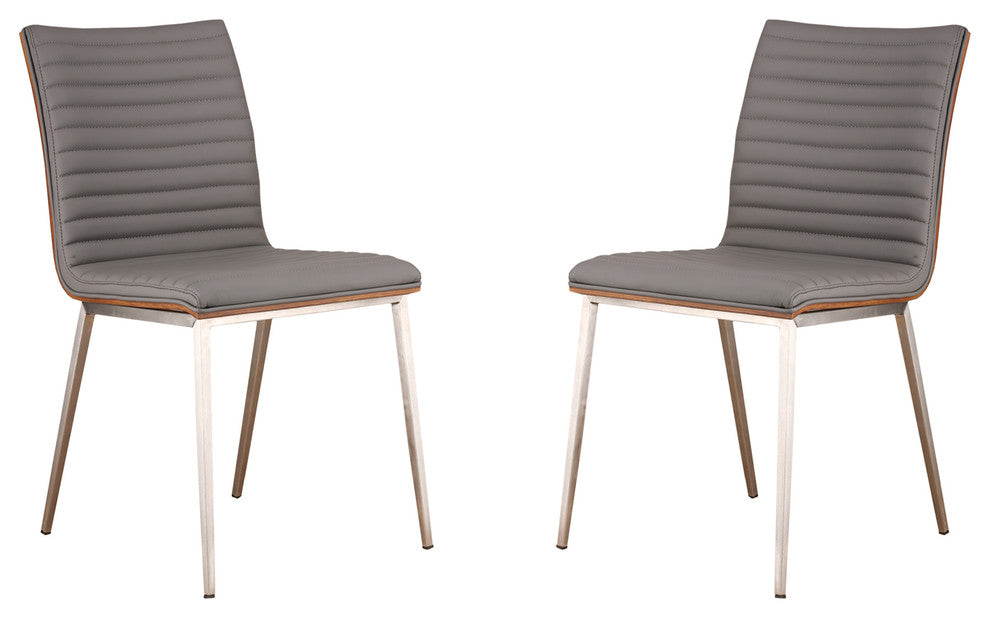 Carmichael Dining Chair, Gray Faux Leather With Walnut Back, Set of 2