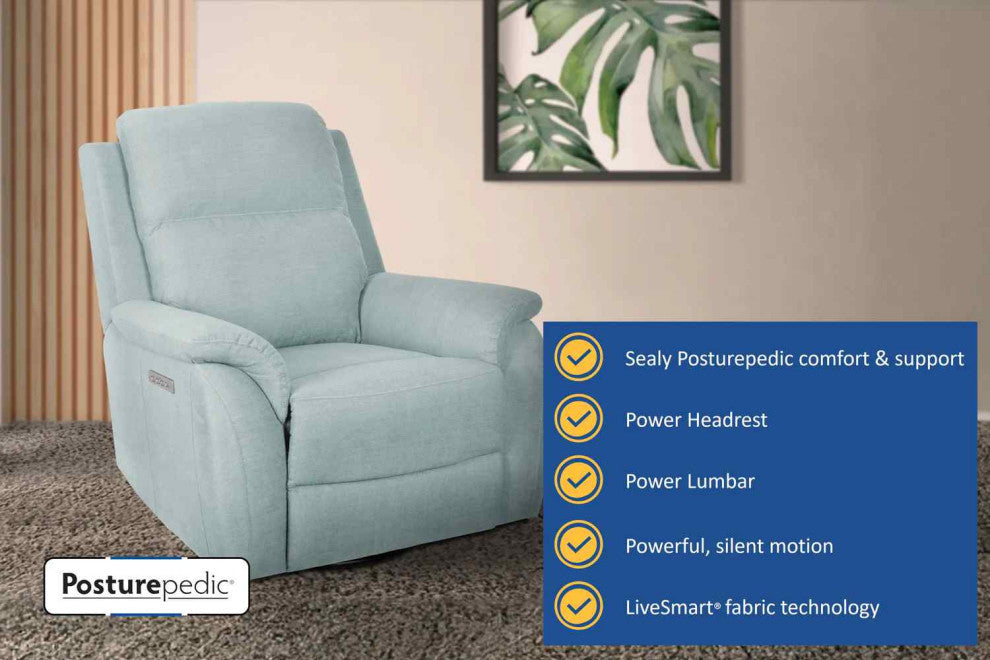 Sealy Posturepedic Ashland Motion Recliner, Adjustable Headrest, Light Blue