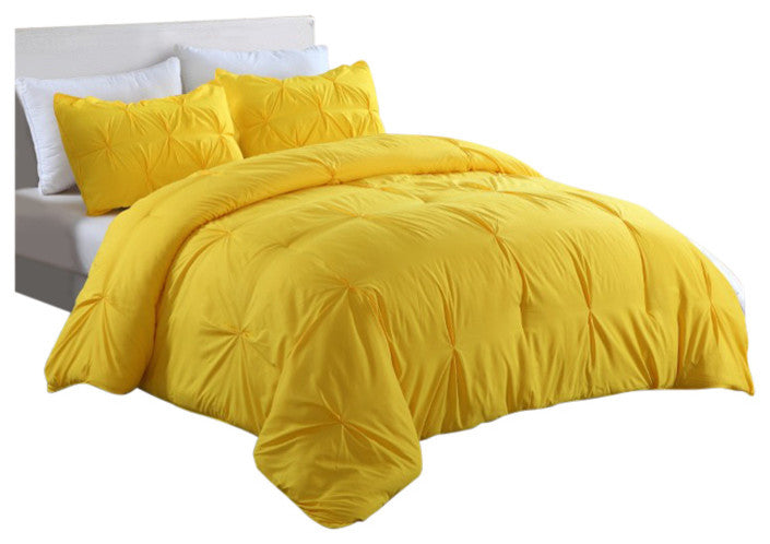 Lotus Home Pintuck Comforter Mini Set, Water/Stain Resistance, Twin, Yellow