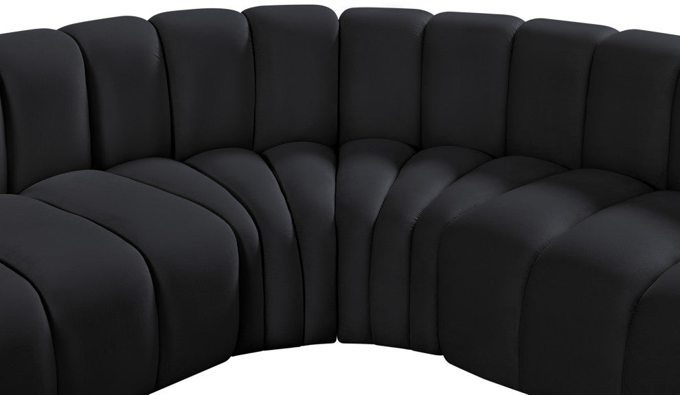 Arc Velvet Upholstered 8-Pc. U-Shaped Modular Sectional, Black