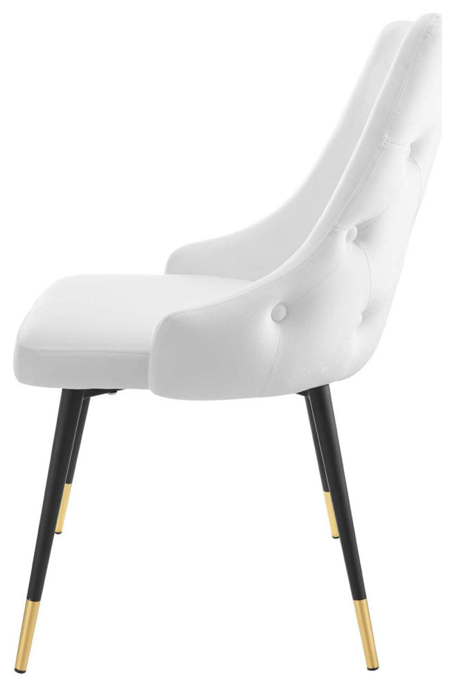 Tufted Side Dining Chair, Velvet, White, Modern, Bistro Restaurant Hospitality