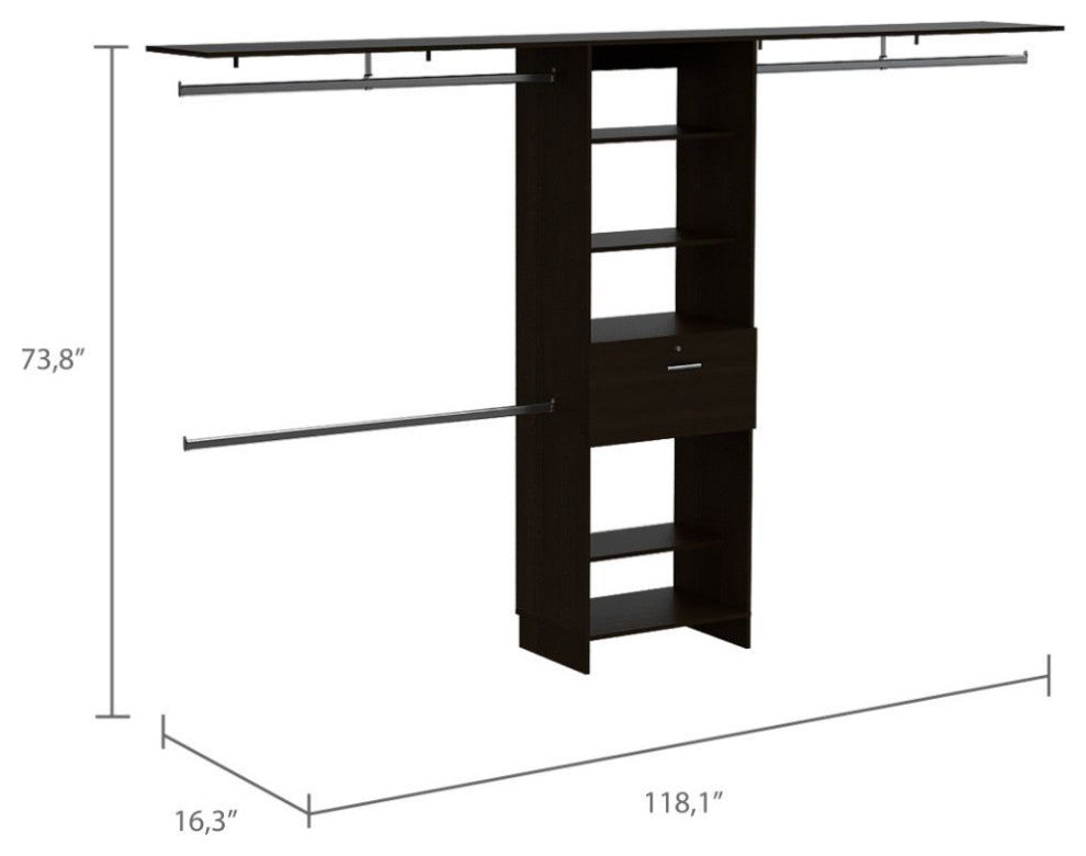 Zamora 70"W - 118"W Closet System, Black