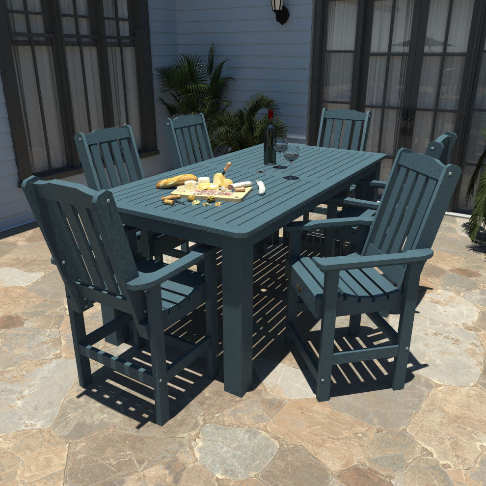 Springville 7-Piece 42x84 Counter Dining Set, Weathered Acorn, Nantucket Blue