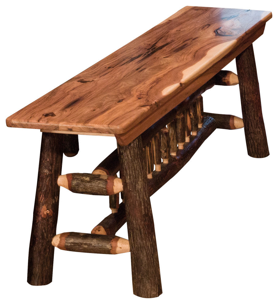 Hickory Log Farm Bench, All Hickory, 4 Foot