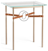 Equus Side Table, Soft Gold Finish, Sterling Accents, Chestnut Leather Strap