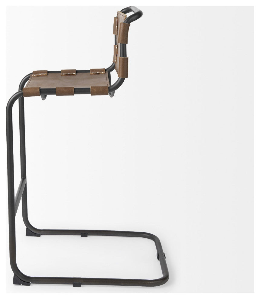 Light Brown Leather Iron Framed Bar Stool
