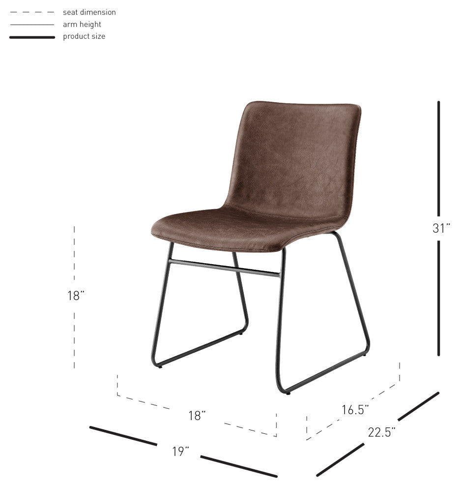 Bruce PU Dining Side Chair,, Set of 2, Toasted Dark Brown