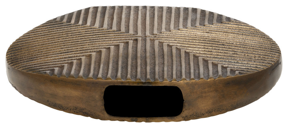 Metal, 13"H Round Ribbed Vase, Brass Antique