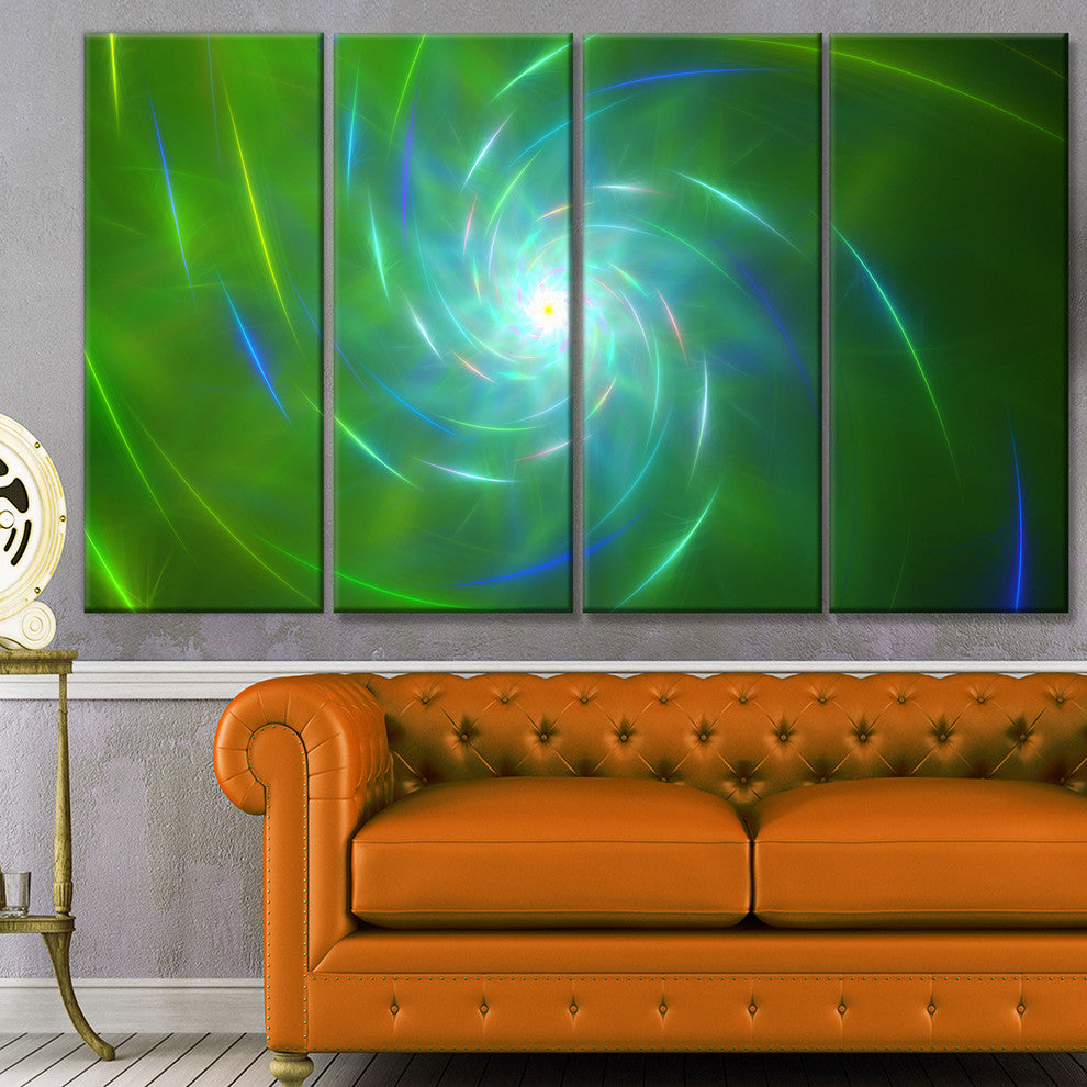 Green Fractal Whirlpool Design, Abstract Wall Art Canvas, 48"x28", 4 Panels