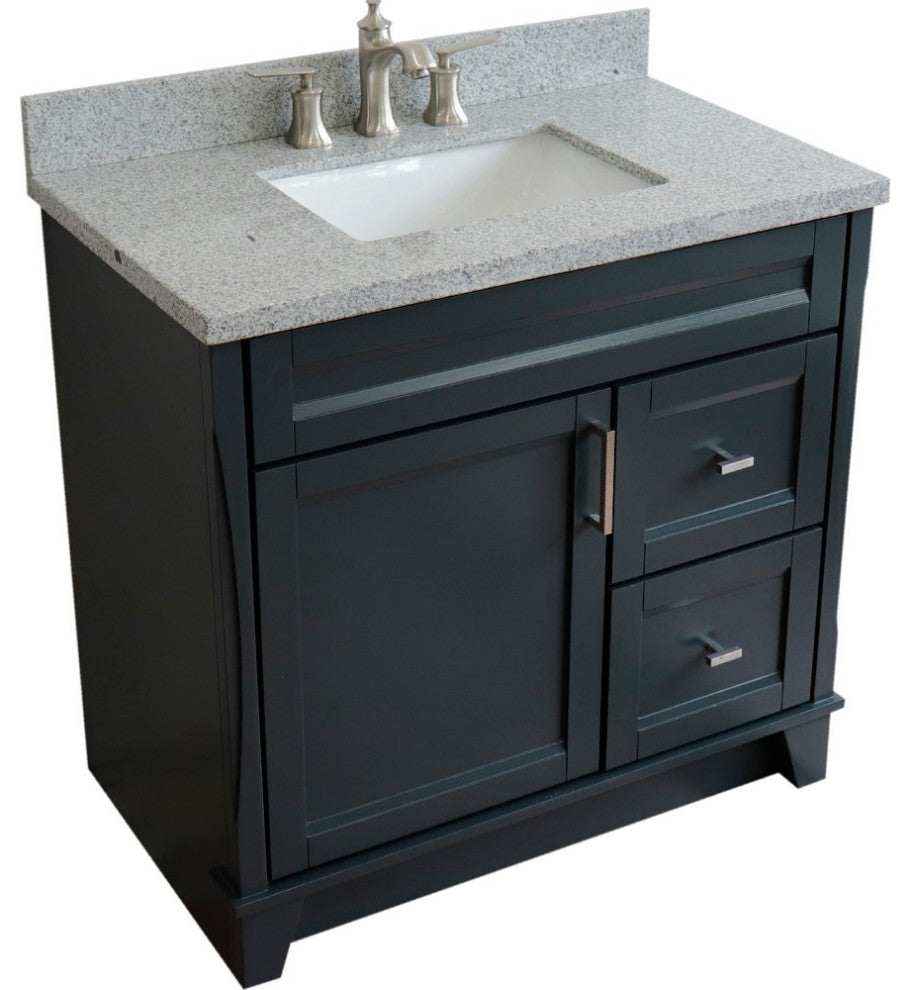 37" Single Sink Vanity, Dark Gray Finish With Gray Granite