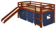 Brown Wooden Blue Tent Low Loft Bed With Slide