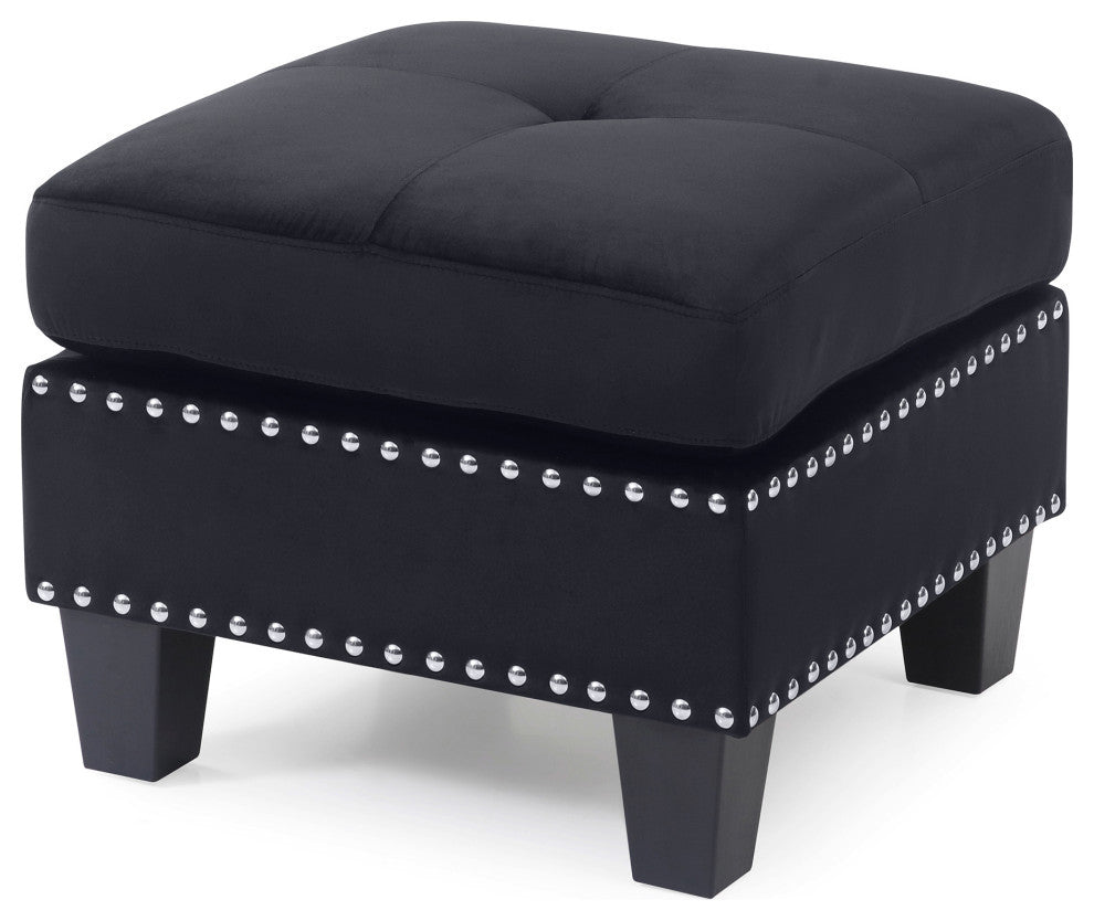 Nailer Black Twill Upholstered Ottoman
