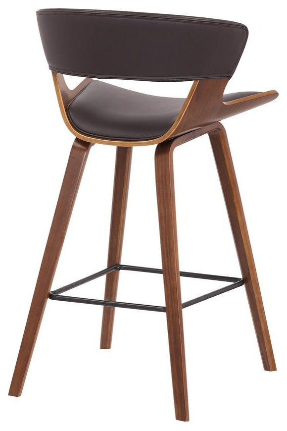 Jagger Modern 26 Wood and Faux Leather Counter Height Bar Stool in WALNUT