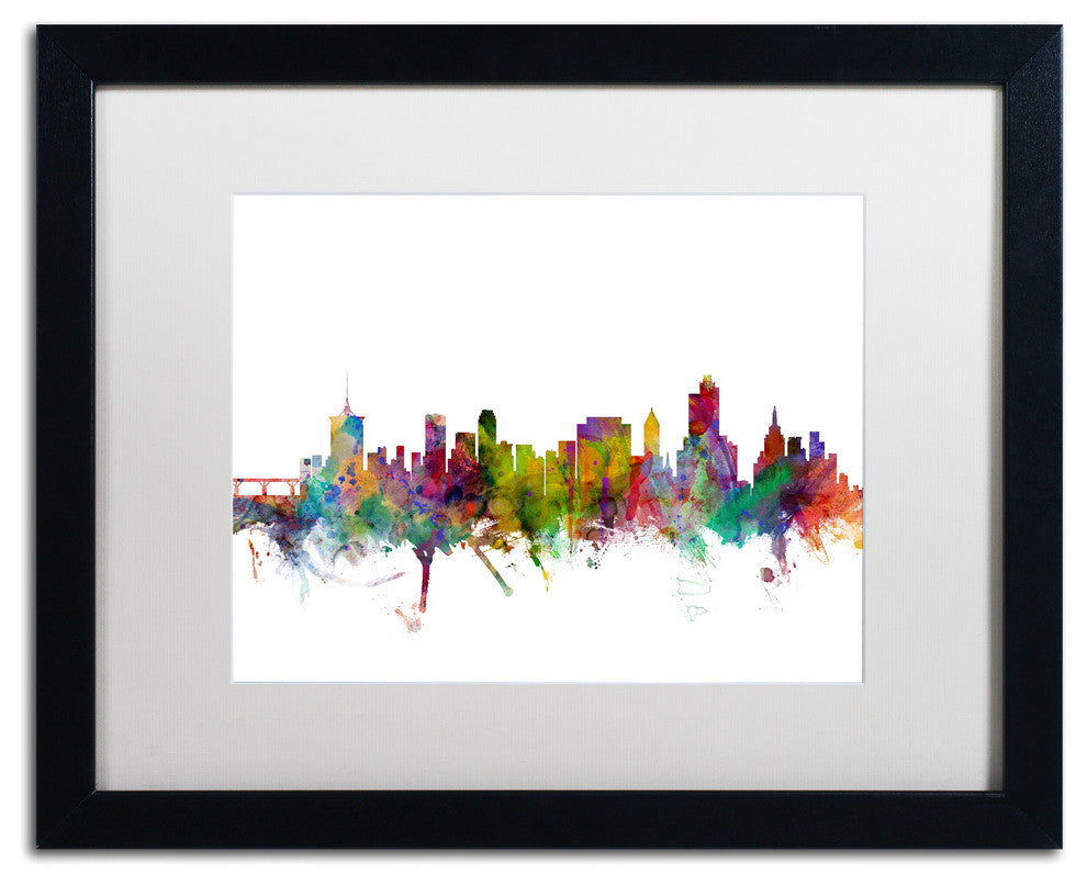 "Tulsa, Oklahoma Skyline" Matted Framed Canvas Art by Michael Tompsett