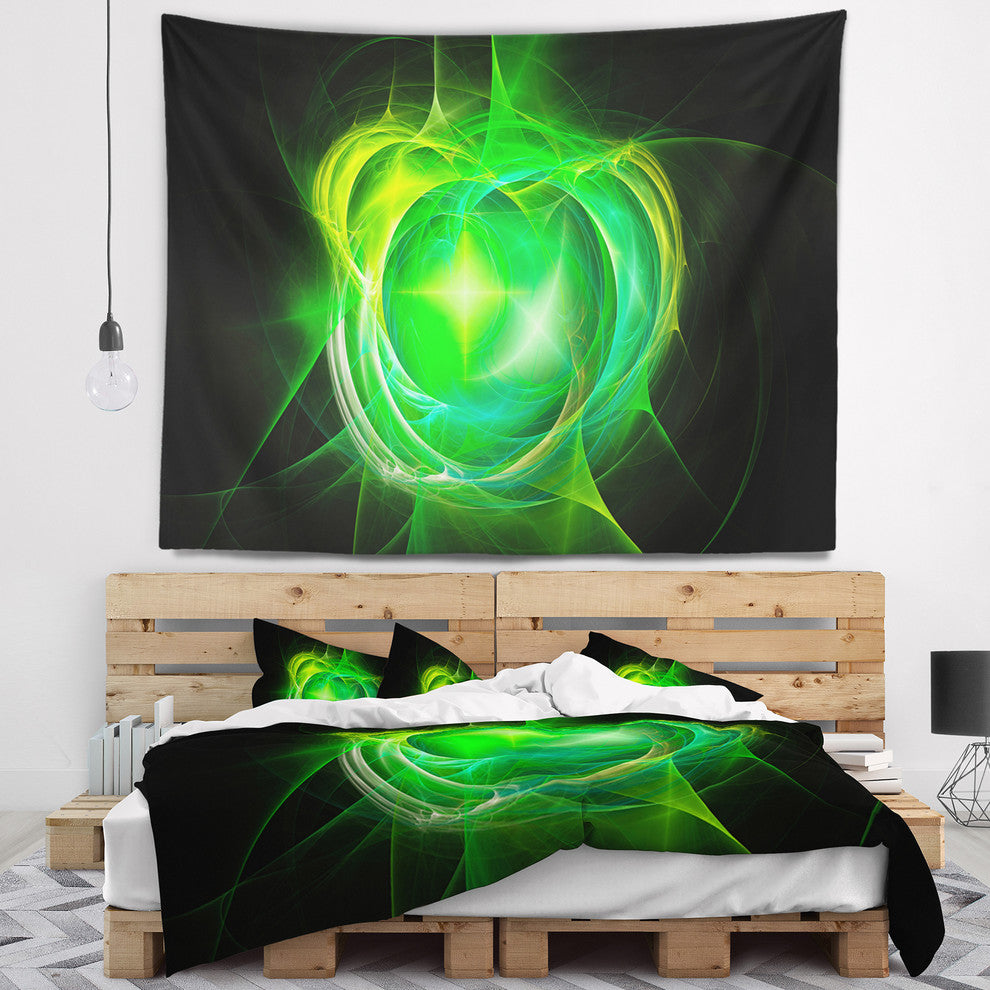 Green Fractal Explosion Supernova Abstract Wall Tapestry, 60"x50"
