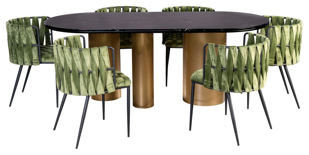 Balmain Oval Marble Top Dining Table for 6, Gold and Black