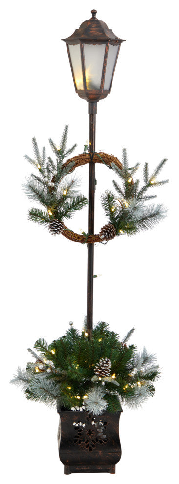 5ft. Pre-lit Lamp Post W/ Faux Greenery, Container & 50 Lights Indoor/Outdoor