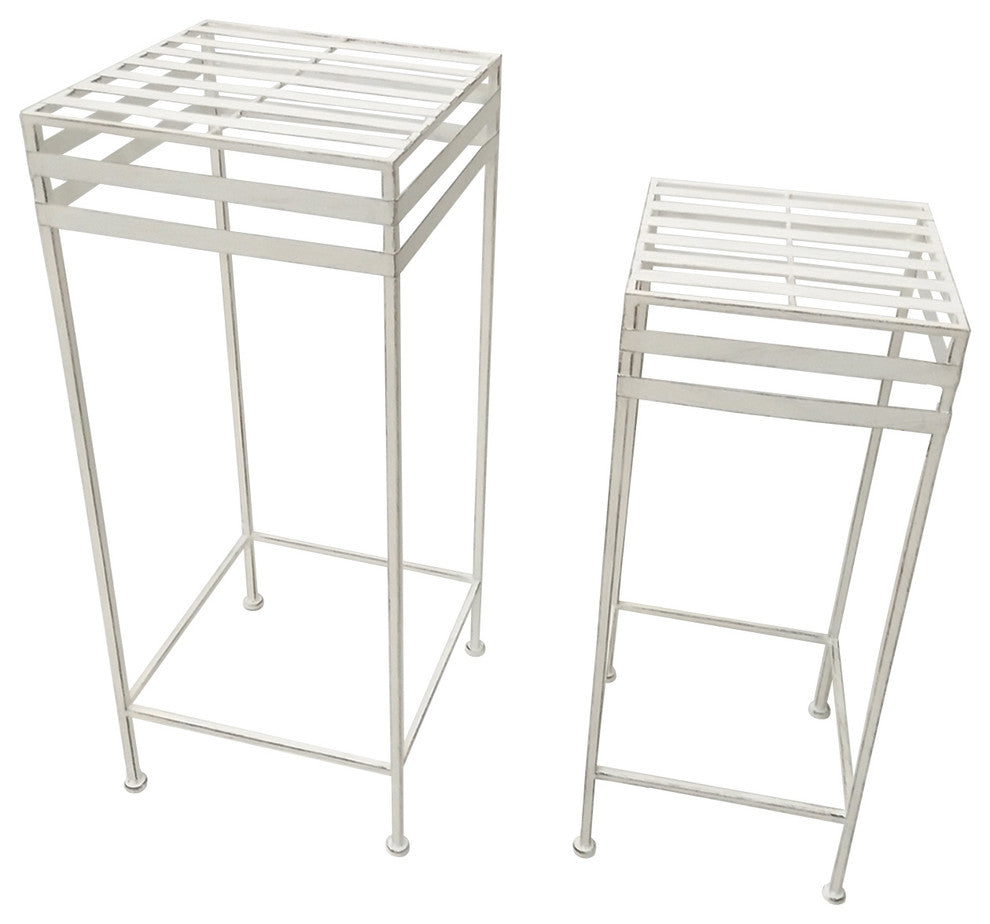 Plant Stands, 2 Nested, Antique White, PLANT STANDS, 2 NESTED, ANTIQUE WHITE"