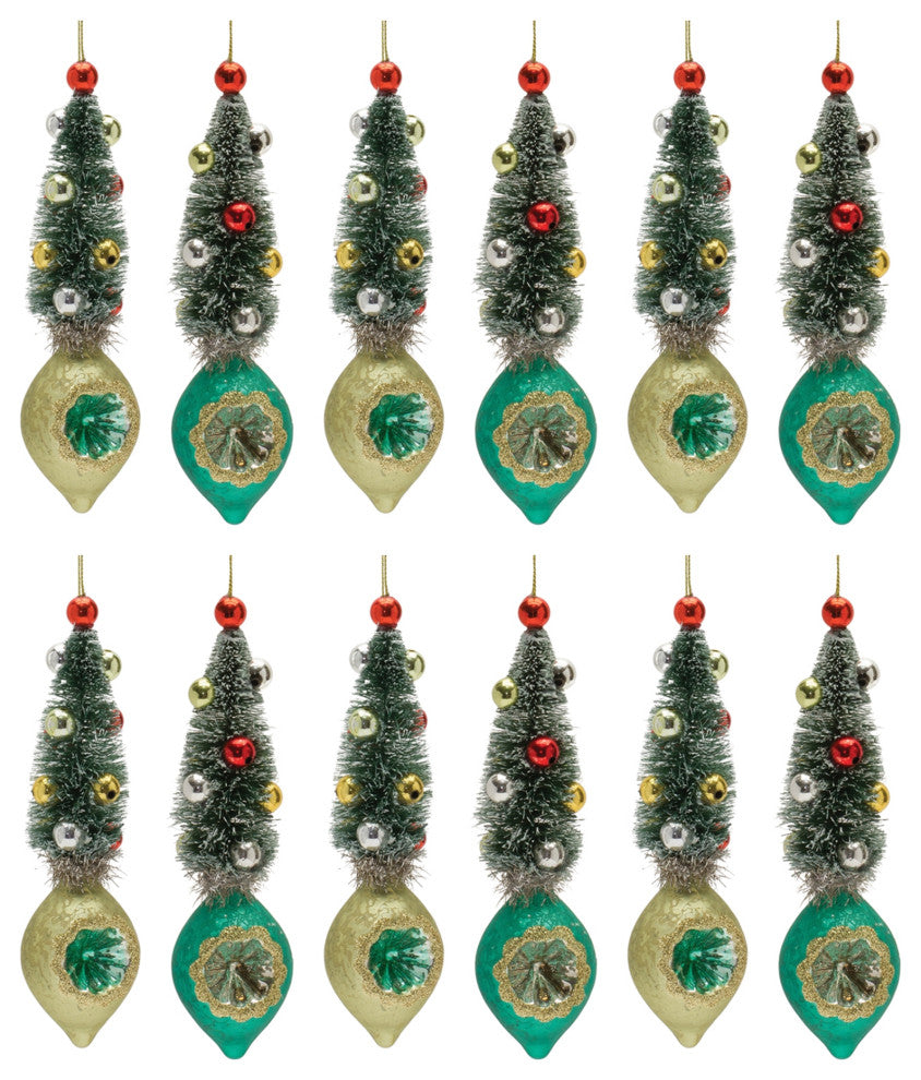 Pine Tree Reflector Drop Ornament, 12-Piece Set