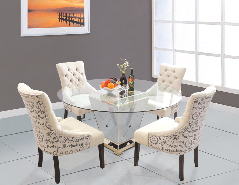 Round Glass Dining Table, Mirror Base With Bronze Finish