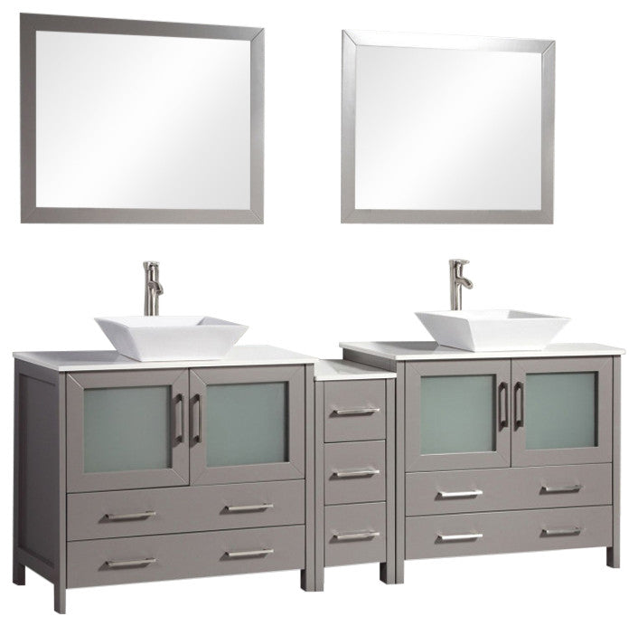 Vanity Art Vanity Set With Vessel Sink, Gray, 84", Standard Mirror