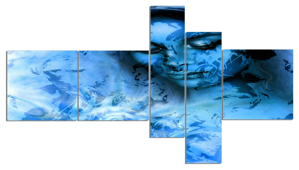 Young Woman With Closed Eyes, Portrait Canvas Art Print, 60"x32", 5 panels