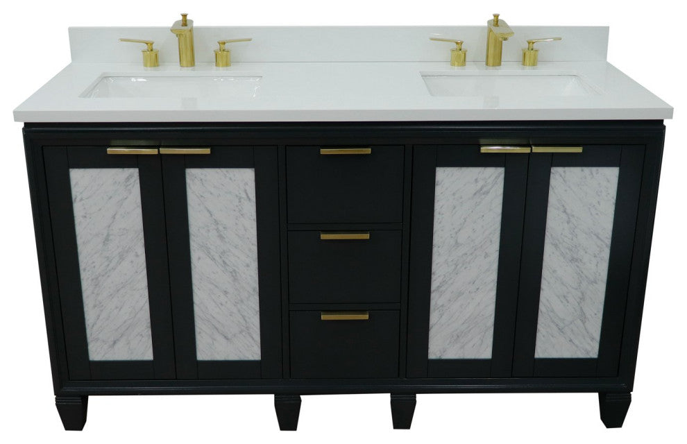 61" Double Vanity, Dark Gray Finish With Engineered Stone Top, Rectangle Sink