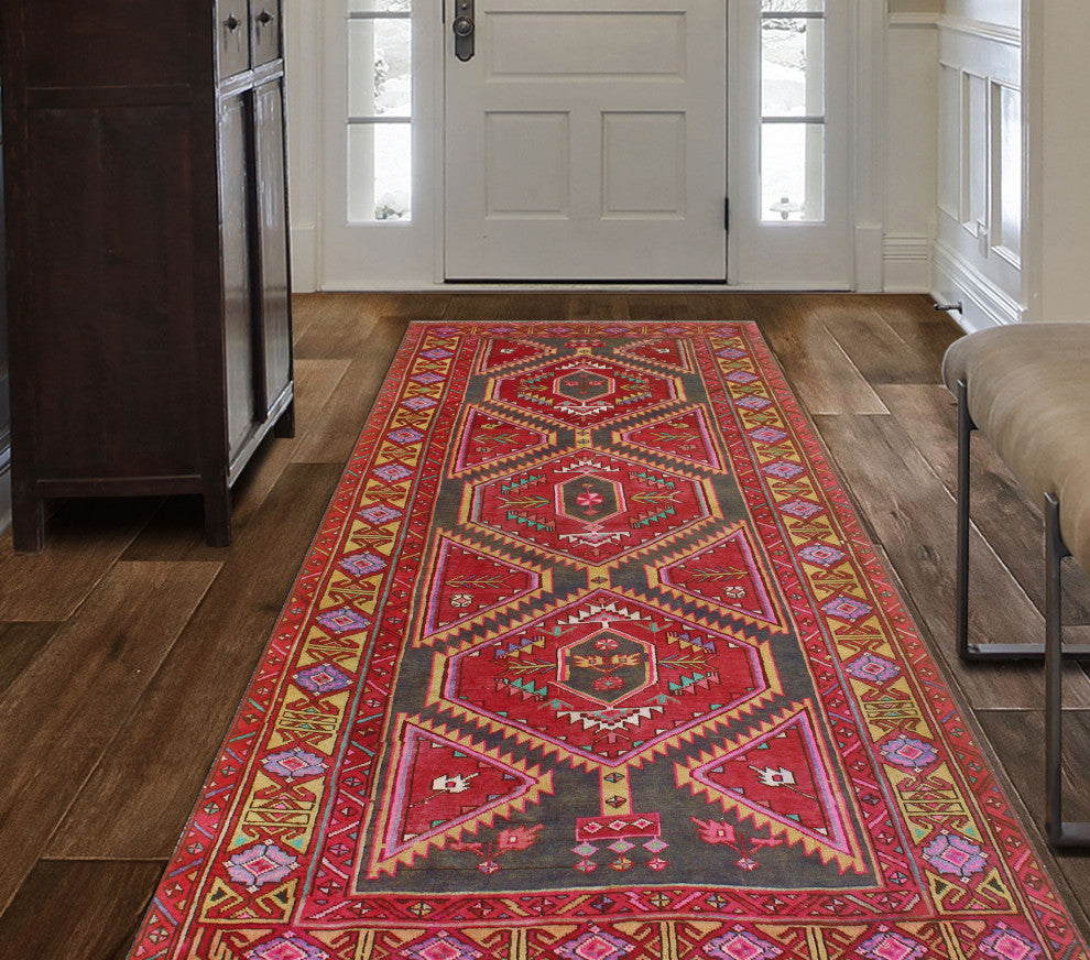 Fine Vintage Distressed Adairis Red/Charcoal Runner, 4'9x10'6