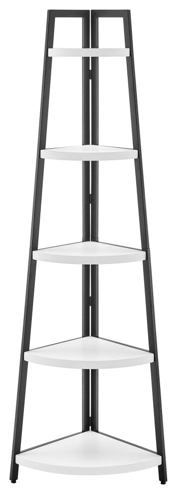 Danya B. Free-Standing 5-Tier Pyramid Corner Shelf, Black/White