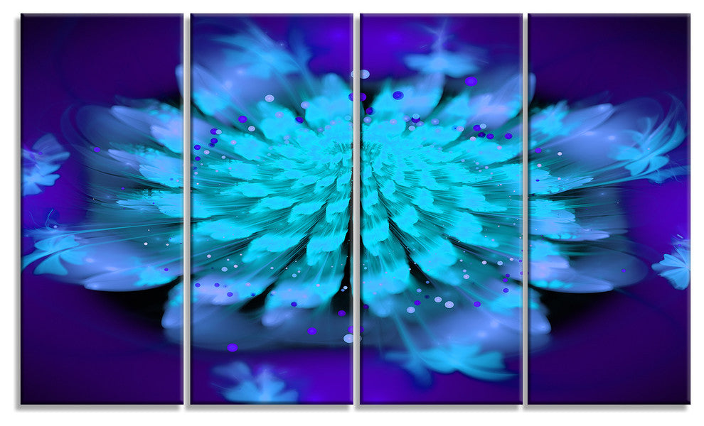 "Fractal Blue Spread Flower" Art Canvas Print, 4 Panels, 48"x28"