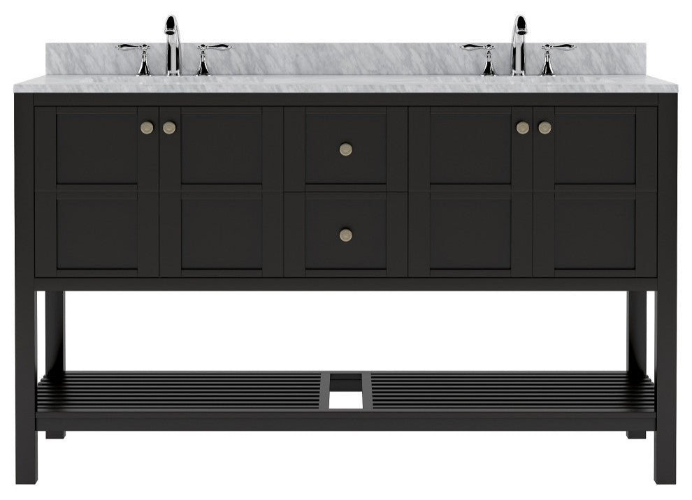 Winterfell 60" Double Bathroom Vanity, Espresso, No Mirror, No Faucet
