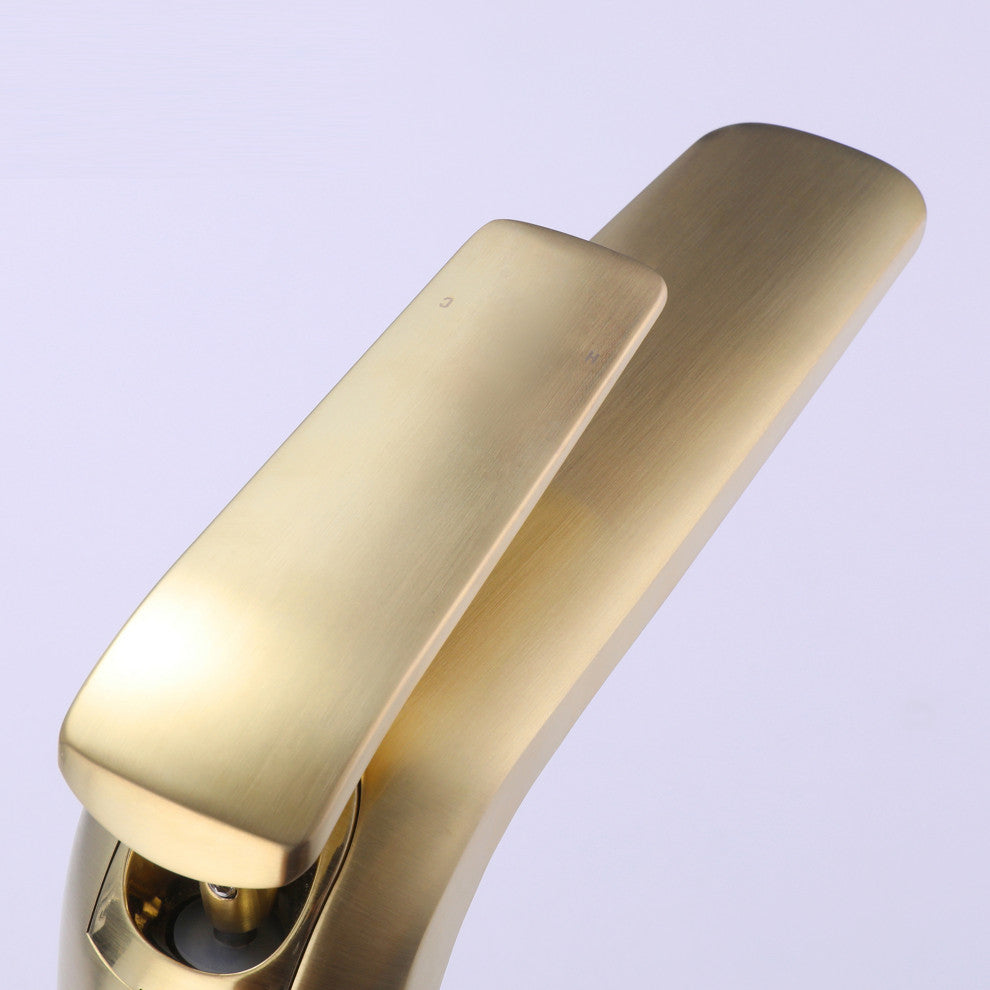 Deck Mounted Single Hole Bathroom Faucet, Brushed Gold