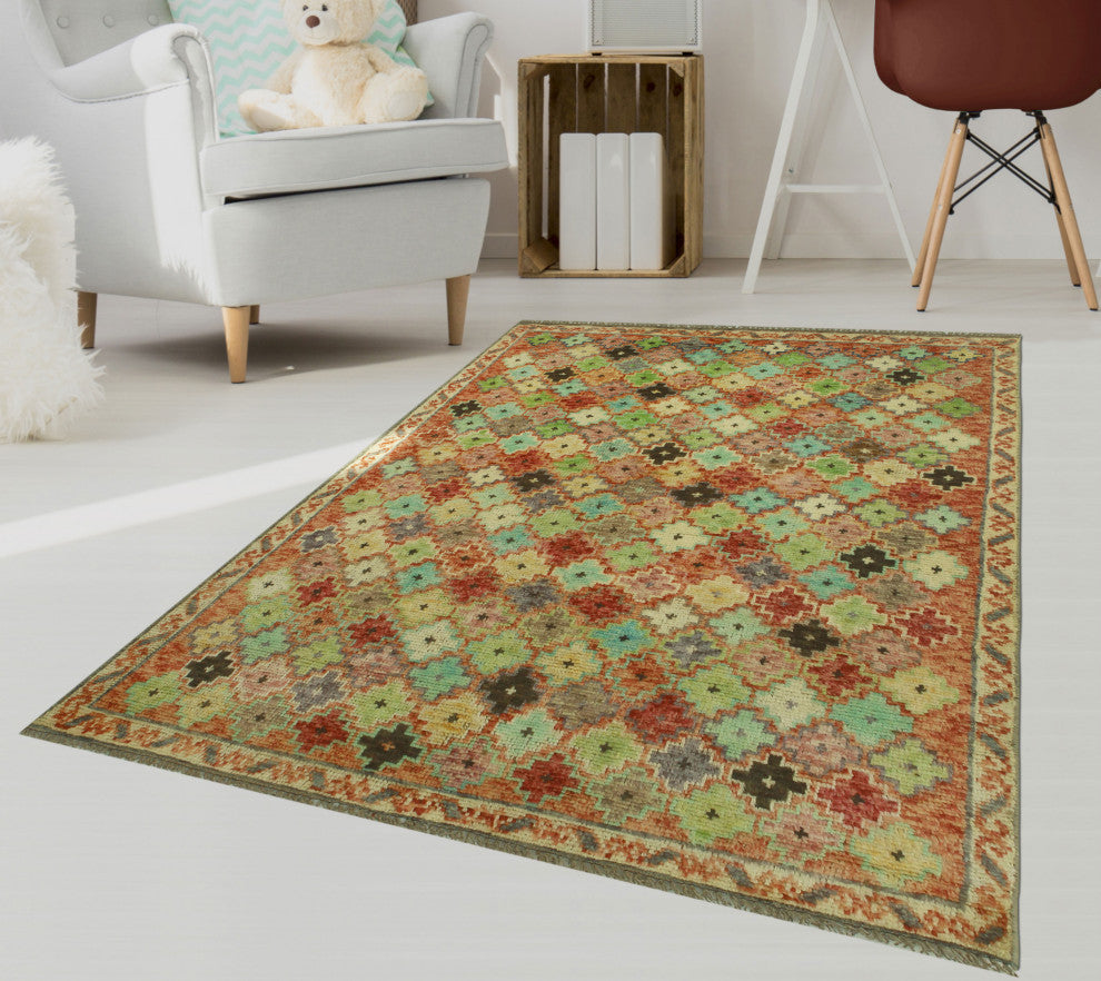 Balochi Dayron Purple/Green Rug, 4'0x5'10