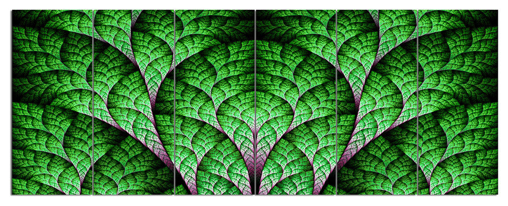 Exotic Green Biological Organism, Abstract Art on Canvas, 70"x28", 6 Panels