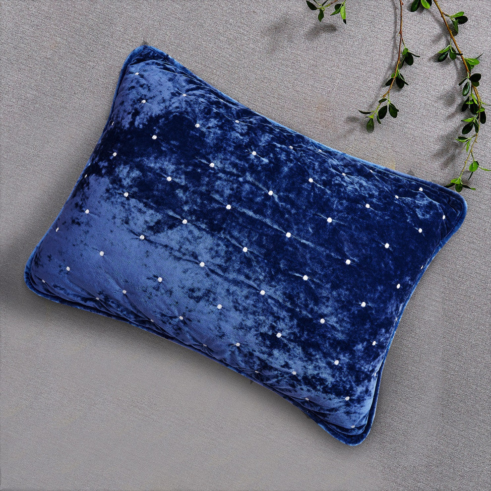 Velvet Dreams Dark Blue Plush Diamond Tufted Bedspread, Queen