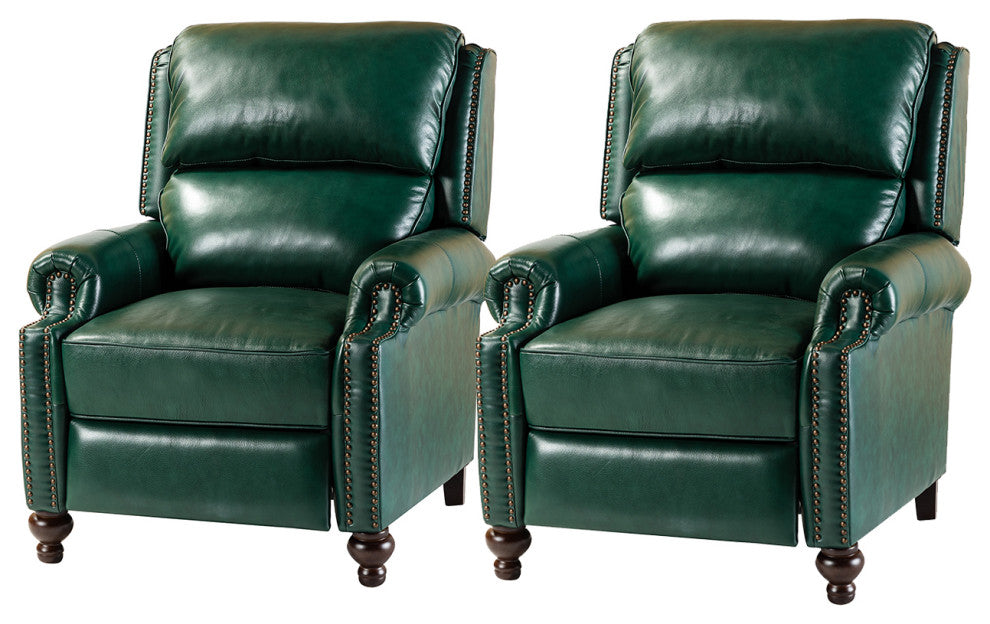 Genuine Leather Cigar Recliner, Home Theater Seating, Set of 2, Green