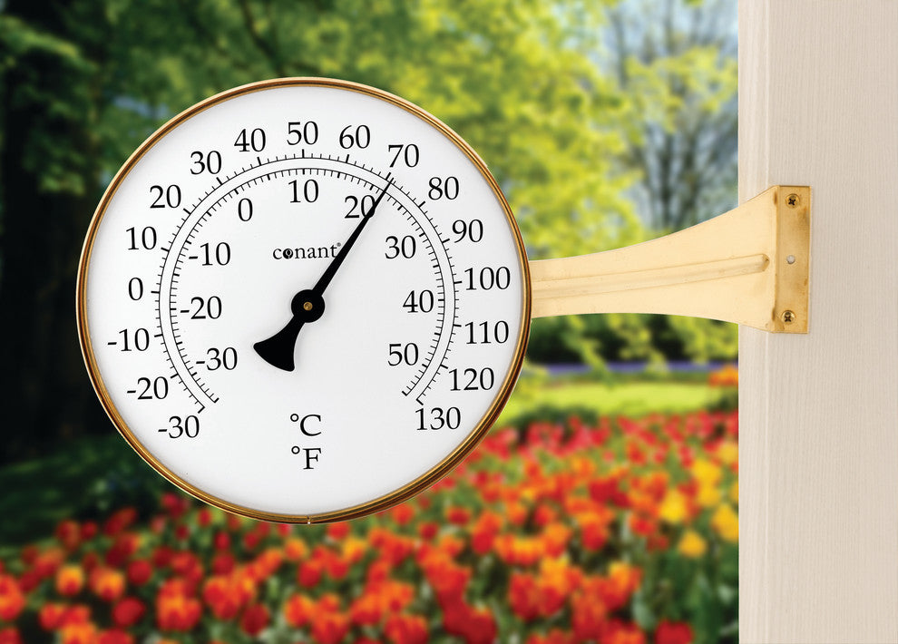 Large Dial Thermometer, Living Finish Brass