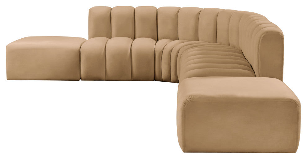 Arc Velvet Upholstered 7-Pc. L-Shaped Modular Sectional, Camel