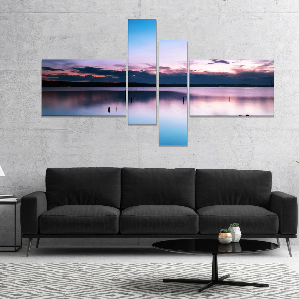 Sunset Over Lake Blue Everywhere, Seashore Canvas Art Print, 60"x32", 4 panels