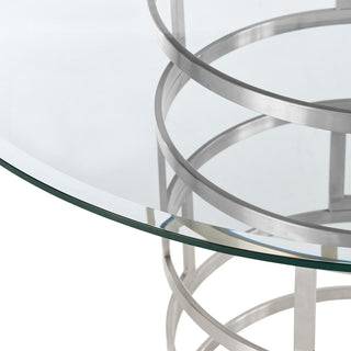 Diaz 48" Round Glass Tabletop Dining Table Brushed Stainless Steel Base