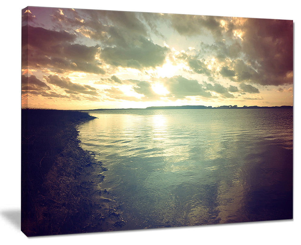 "Dark Seascape With Cloudy Sky" Extra Large Seascape Art Canvas, 20"x12"
