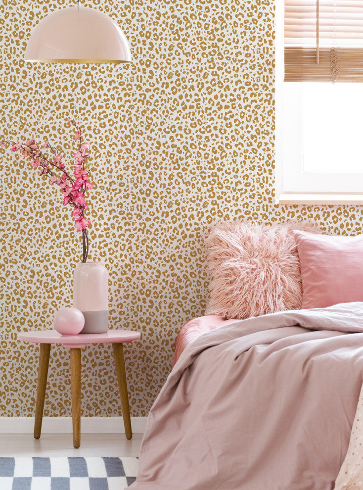 Animal Print Leopard Peel and Stick Vinyl Wallpaper, Gold, 24"w X 60"h