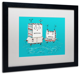 'Robots on Beach' Matted Framed Canvas Art by Carla Martell